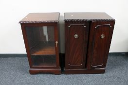 A contemporary mahogany audio cabinet together with media storage cabinet