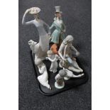 A tray of continental figurines, Capodimonte figure - House of Queensberry, Six Spanish figures,