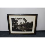 An antiquarian oak framed monochrome picture of Durham Cathedral CONDITION REPORT: