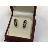 A pair of 10ct gold diamond and sapphire earrings