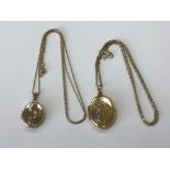 Two 9ct gold lockets on chains, 5.8g gross.