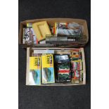 Two boxes of boxed and unboxed model railway buildings including Hornby,