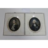 A pair of miniatures of Nelson and Napoleon in bone frames