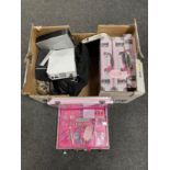 A box of beauty vanity cases, Nintendo Wii, HP mini tower,