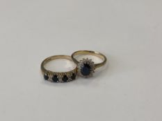 Two 9ct gold sapphire and diamond set rings, 5.0g gross.