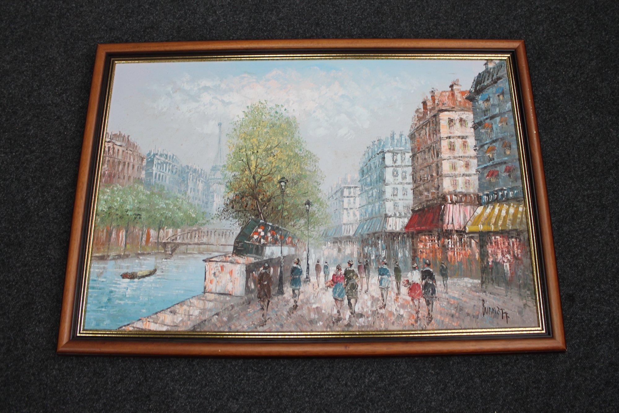 A framed oil on canvas, Parisian street scene,