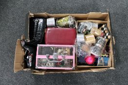 A box of a quantity of assorted costume jewellery, jewellery boxes,