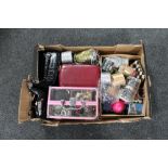 A box of a quantity of assorted costume jewellery, jewellery boxes,