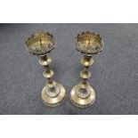 A pair of brass Gothic style church candlesticks, height 47 cm.