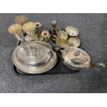 A tray of 20th century plated wares - entree dishes, goblets,