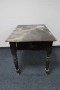 An antique pine kitchen table fitted a drawer CONDITION REPORT: 112cm long by 69cm