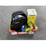 A box of Karcher window vacuum, Philips one blade shaver,