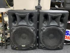 A pair of Kam PA speakers (one with stand)