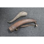 An antique African leather-covered buffalo drinking horn,