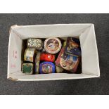 A box of vintage tins, Smarties,