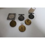 A silver crown 1821 together with five WWI medals comprising three British War Medals and two