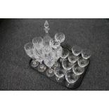 A tray of glass, Rockingham crystal wine glasses,