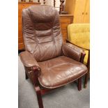 A brown leather armchair