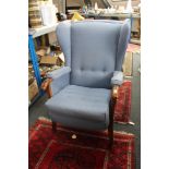 Two mid 20th century blue upholstered armchairs