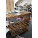 A pair of rustic pine benches
