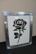 An all glass framed mixed media print of a rose