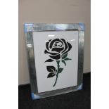 An all glass framed mixed media print of a rose