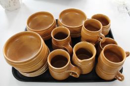 A tray of mid 20th century earthenware Langley coffee ware