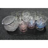 A tray of cut crystal bowl,