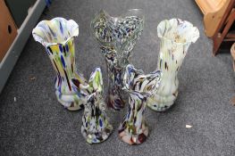 A collection of five mid 20th century coloured glass vases