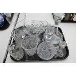 A tray of crystal, cut glass,
