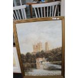 A gilt framed oil on board of Durham Cathedral by John J Kerr together with a framed signed Spencer