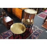 Three brass topped folding occasional tables