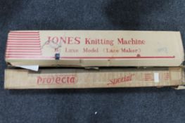 A Jones knitting machine together with screen