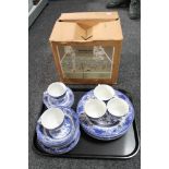 A quantity of hostess table ware together with a tray of blue and white willow pattern wares