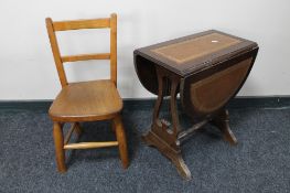 A mahogany flap sided occasional table and a small pine stool