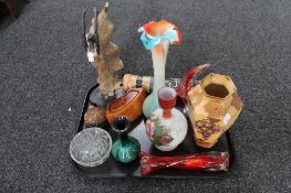 A tray of decorative glass vases,