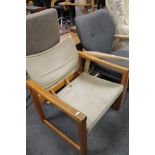 A mid century pine sling seated chair