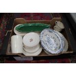 A box of Spode dual tea plates and other ceramics