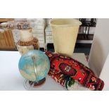 A decorative oriental style vase together with desk globe, wall hanging,