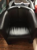 Three black vinyl tub chairs together with four cafe tables (7) CONDITION REPORT: