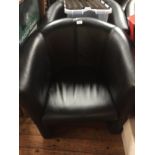 Three black vinyl tub chairs together with four cafe tables (7) CONDITION REPORT: