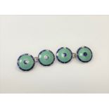 A pair of gent's silver and green/blue enamel cufflinks, Phillip Kydd, Birmingham 2011.