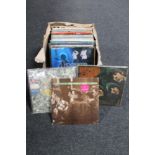 A box of LP's, pop, The Beatles (Rubber Soul), Stone Roses,