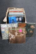 A box of LP's, pop, The Beatles (Rubber Soul), Stone Roses,