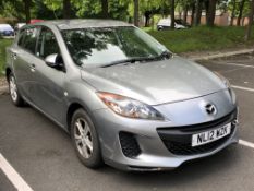 2012 Mazda 3TS motor car, registration number NL12 WZK, silver, 5-door hatchback, 1.