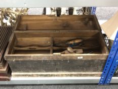 A twentieth century pine joiner's tool box containing tools,