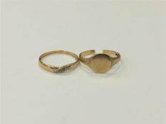 A 9ct gold signet ring (broken) and another 9ct gold ring. (2) CONDITION REPORT: 2.