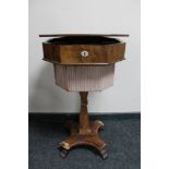 A nineteenth century walnut work table together with one further work table