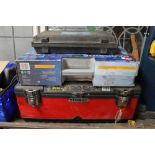 A tool box containing tools, laser level etc.