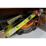 A Flymo mower together with a Ryobi strimmer and steam cleaner ,